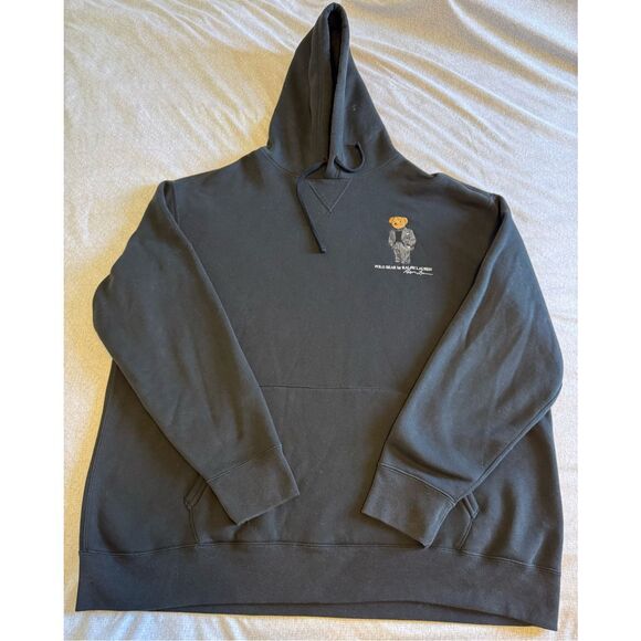 Polo Ralph Lauren Size 2XLT Embroidered Bear Hoodie Men Black Pullover Big Tall - Picture 1 of 8